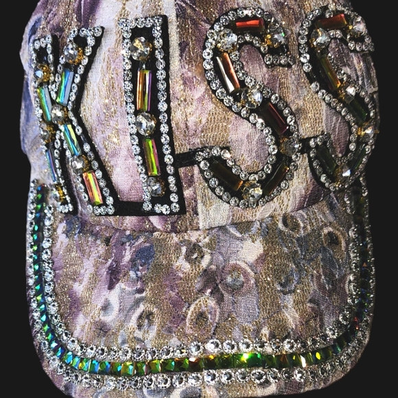 KISS Hat/ Baseball Cap Adjustable. Clear & Multi Colored Rhinestones - Picture 2 of 6